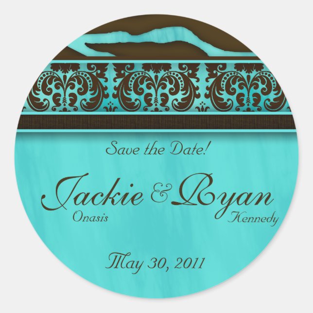 Save the Date Sticker Zebra Damask BB (Vorderseite)