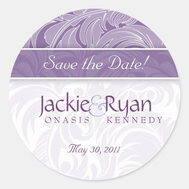 Save the Date Stickers Elegant Leaf Blütenblume Li (Vorderseite)
