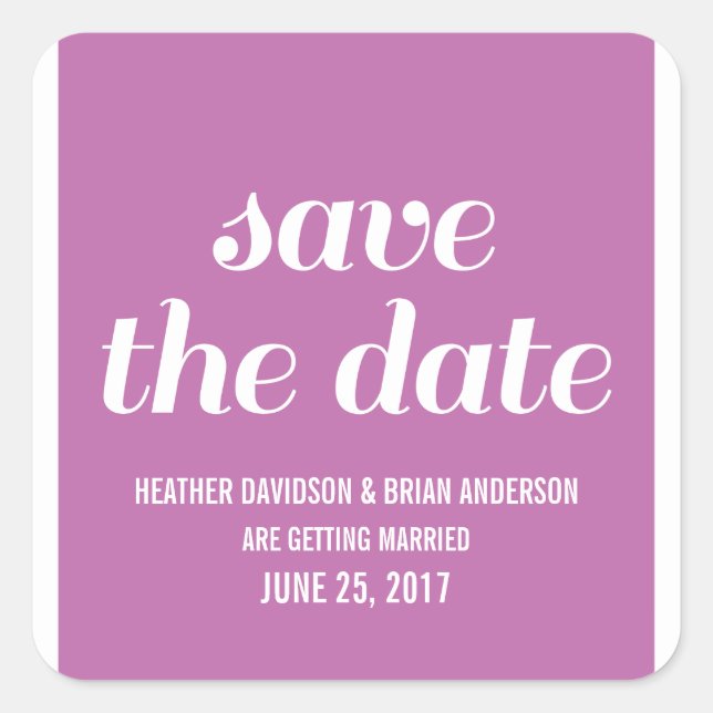 Save the Date Stickers, Fuchsia Quadratischer Aufkleber (Vorderseite)