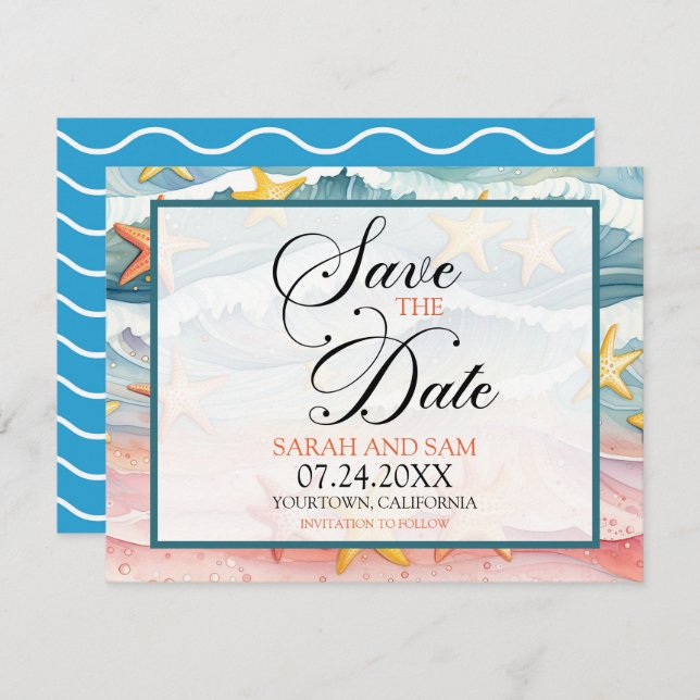 Save the Date Strand oder Hochzeit in Urlaubsort (Vorne/Hinten)