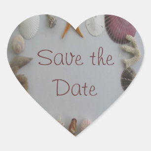 Save the Date/Strandhochzeit Herz-Aufkleber
