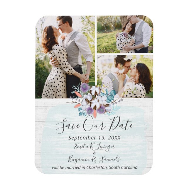 Save the Date Südliche Baumwolle Country Chic Hoch Magnet (Vertikal)