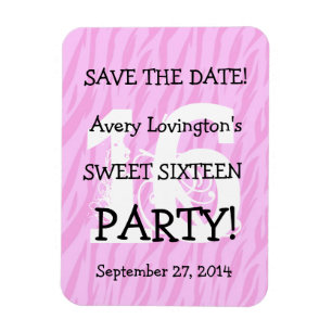Save the Date Sweet 16 Birthday V05 PINK ZEBRA Magnet