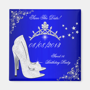 Save the Date Sweet 16 Blue High Heels Shoes Tiara Magnet