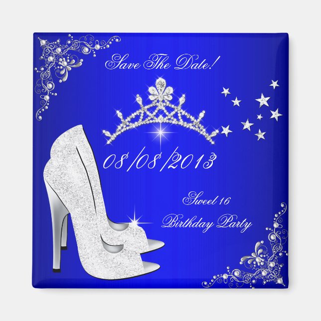 Save the Date Sweet 16 Blue High Heels Shoes Tiara Magnet (Vorne)