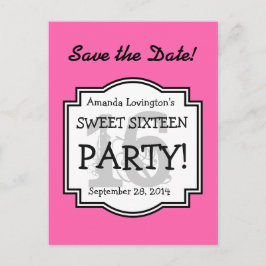 Save the Date Sweet 16 Geburtstagsparty A02 PINK Ankündigungspostkarte