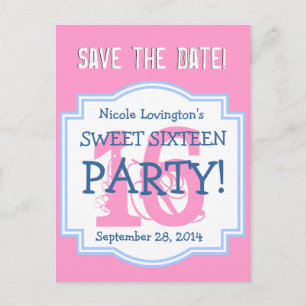Save the Date Sweet 16 Geburtstagsparty V001 PINK Ankündigungspostkarte