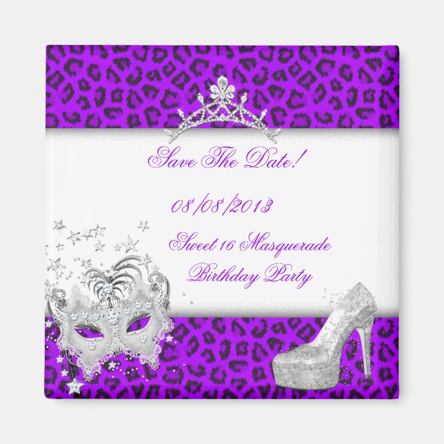 Save the Date Sweet 16 Masquerade Lila Magnet (Vorne)