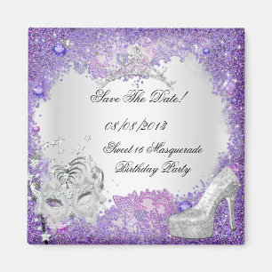 Save the Date Sweet 16 Masquerade Lila Weiß Magnet