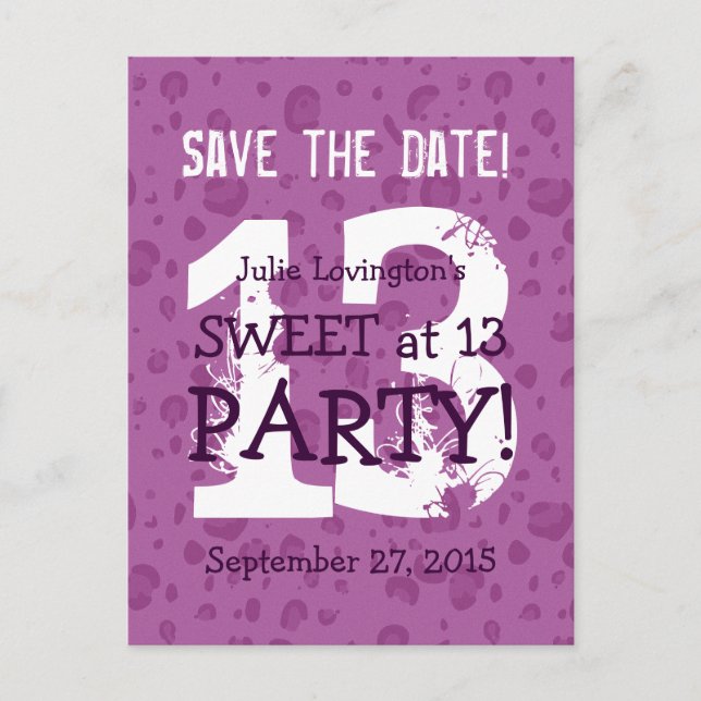 Save the Date Sweet at at 13 Birthday Party V03B1 Ankündigungspostkarte (Vorderseite)