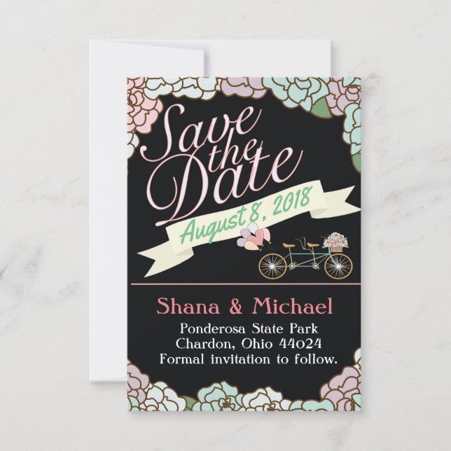 Save the Date Tandem Fahrradballons schwarz (Vorderseite)