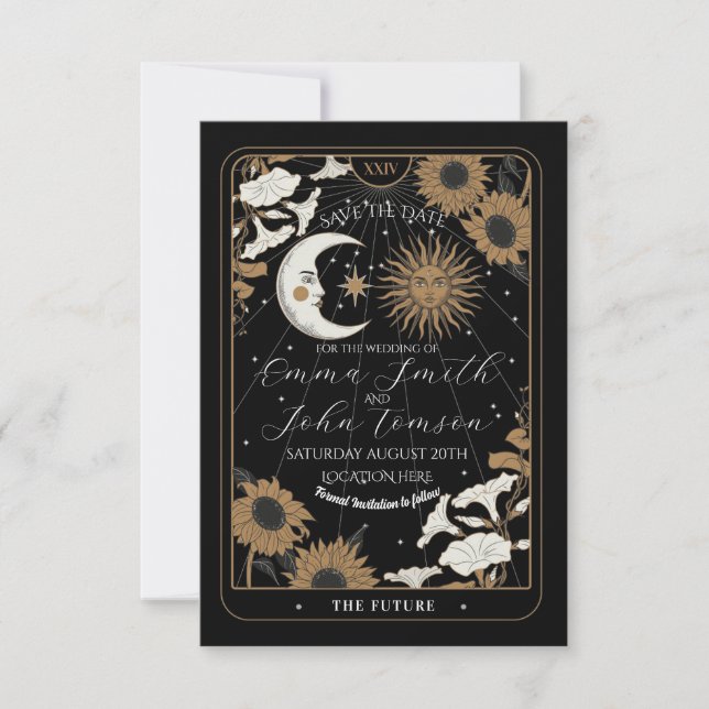 Save the Date Tarot Sun Moon Align Hochzeitskarten (Vorderseite)