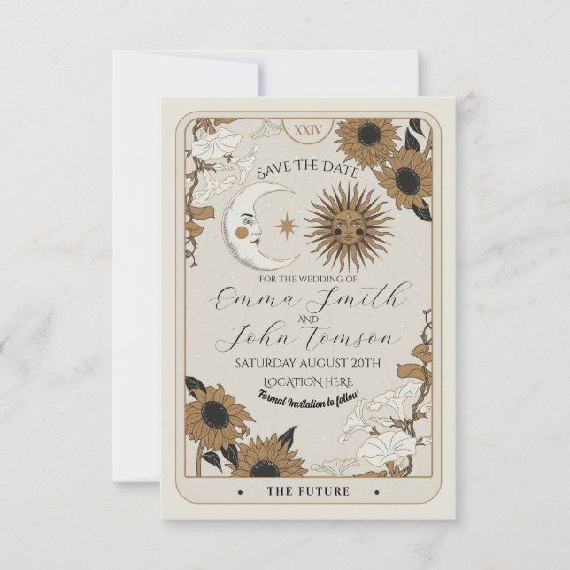 Save the Date Tarot Sun Moon Align Hochzeitskarten (Vorderseite)