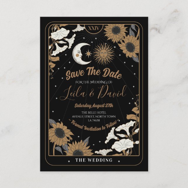 Save the Date Tarot Sun Moon Aligned Wedding Begleitkarte (Vorderseite)