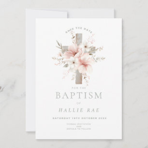 Save the Date Taufe, elegante rosa Blüte Einladung