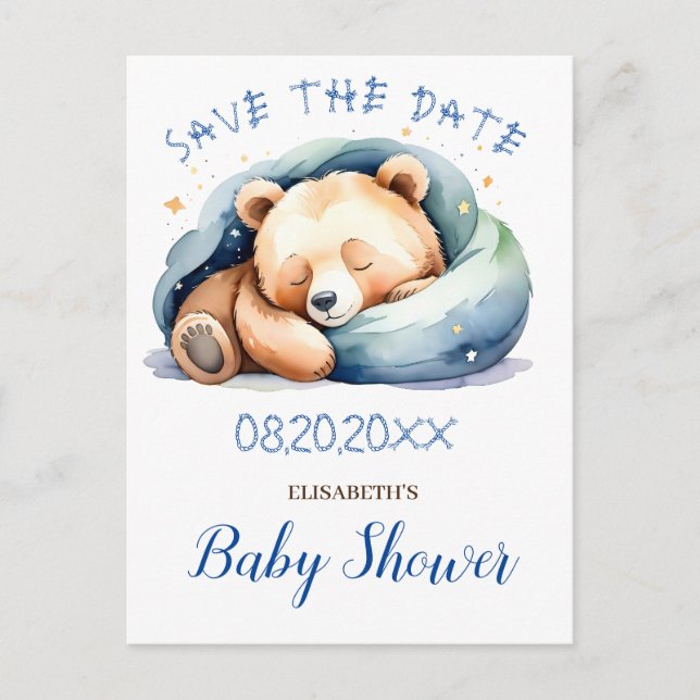 Save the Date Teddy Bear Baby Dusche Postkarte (Vorderseite)