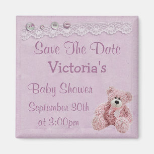 Save the Date Teddybär Baby Mädchen Dusche Magnet