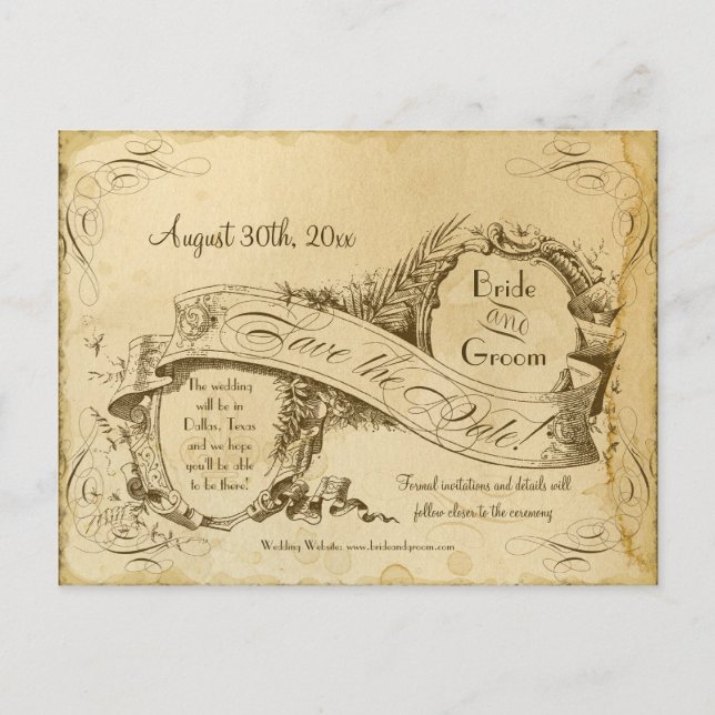 Save the Date - Tee aus festem Jahrgang 1 Ankündigungspostkarte (Vorderseite)