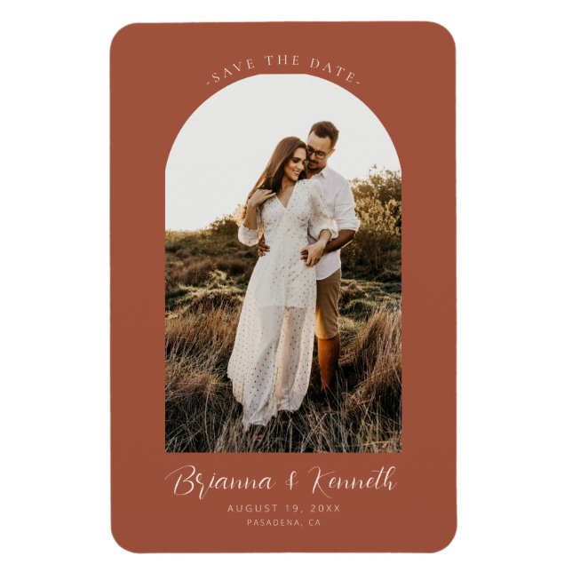 Save the Date Terracotta mit Arch-Foto Magnet (Vertikal)