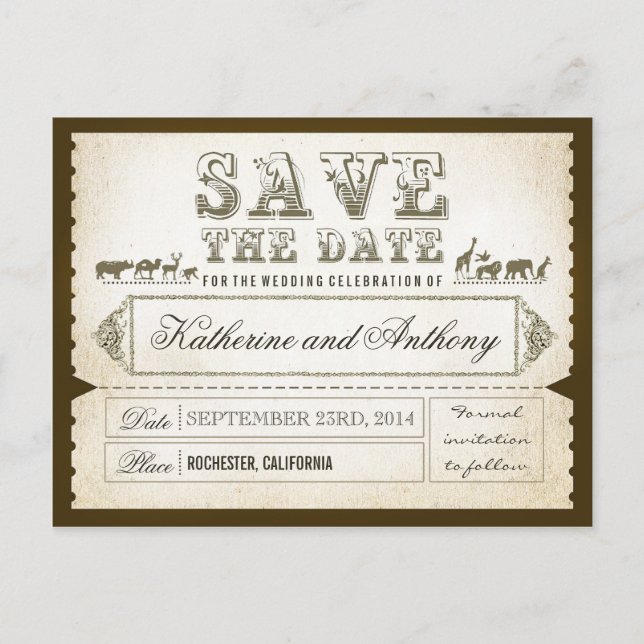 Save the Date Tickets ZOO SAFARI Ankündigungspostkarte (Vorderseite)
