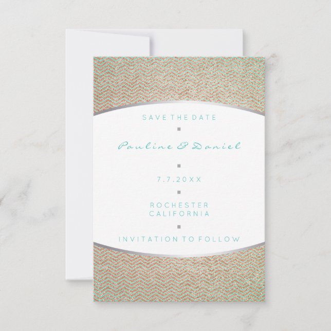 Save the Date Tiffany Ocean Aqua Silver Rose Gold (Vorderseite)