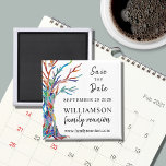 Save the Date Tree Family Wiedersehen Magnet<br><div class="desc">Frag deiner Familie mit diesem stilvollen Magneten Save the Date für ihre Wiedersehen. Es hat einen bunten Stammbaum, der ursprünglich aus Glasmosaik hergestellt wurde. Einfach anpassbar mit Ihren Daten. Verwenden Sie die Option Weitere anpassen, um die Textgröße, den Stil oder die Farbe zu ändern, wenn Sie möchten. Weil wir unsere...</div>