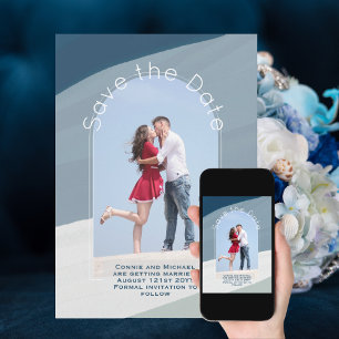 Save the Date Trending   Foto Dusty Blue Streifen Einladung