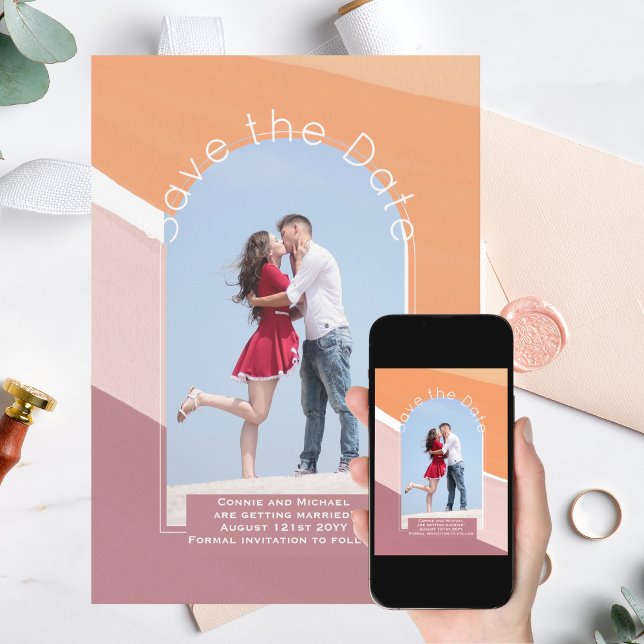 Save the Date Trending | Foto Dusty Rose Orange Einladung (Von Creator hochgeladen)