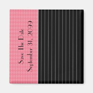 Save the Date Trendy Black Pinstripe Pink Raute Magnet