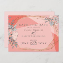 Save The Date | Trendy Coral Floral Gold Frame