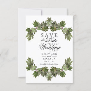 Save the Date - Trendy Green Leaf Swags