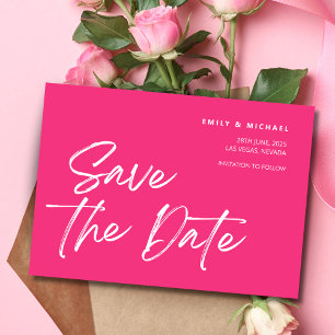 Save the Date Trendy Pink & White Flamingo Custom