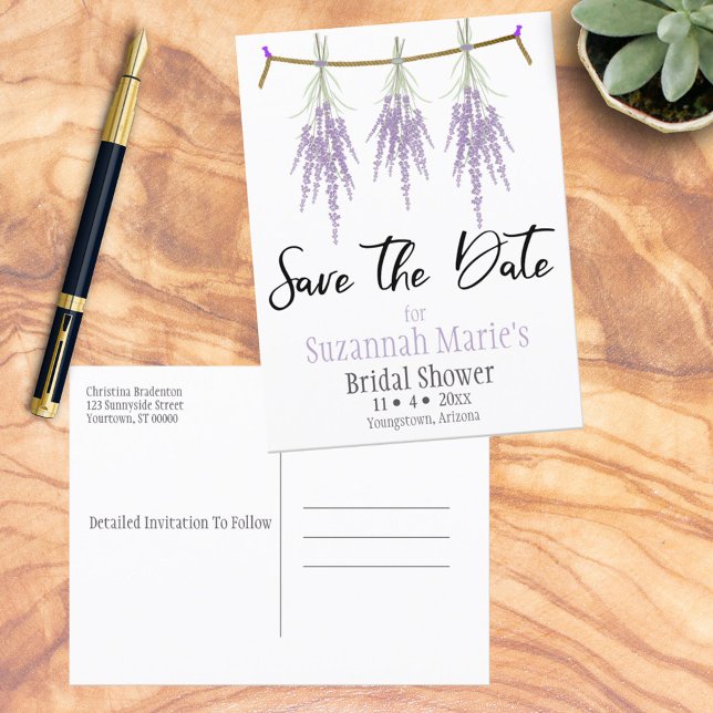 Save the Date Triple Lavender Blume Paket Ankündigungspostkarte (Save the Date postcard template front and back)