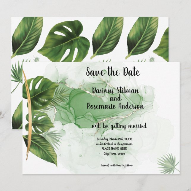 Save the Date Tropical Palm Einladung (Vorne/Hinten)