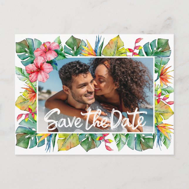 Save the Date Tropische Hochzeit Postkarte (Vorderseite)