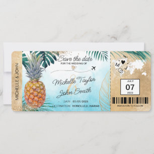 Save the Date Tropischer Ananas-Boarding-Pass Einladung