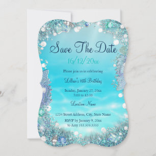 Save The Date Türkis Blau Wasser Ozean Perlen