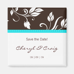 Save the Date Türkis Brown Trendy Floral Magnet