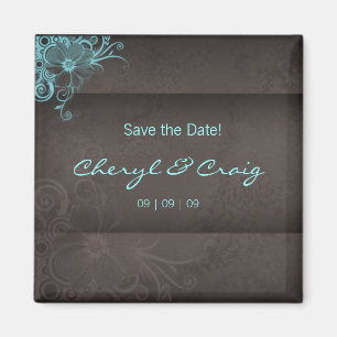 Save the Date Türkis-Brownblumenmagnet Magnet
