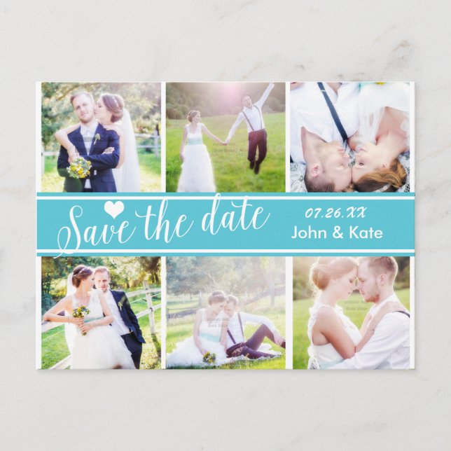 SAVE THE DATE Türkis Wedding 6 FOTO Postkarte (Vorderseite)
