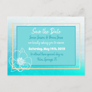 Save the Date türkisfarbene Aquamarine Blume Hochz Postkarte