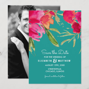 Save The Date. Turquoise Fuchsia Floral Cards Einladung
