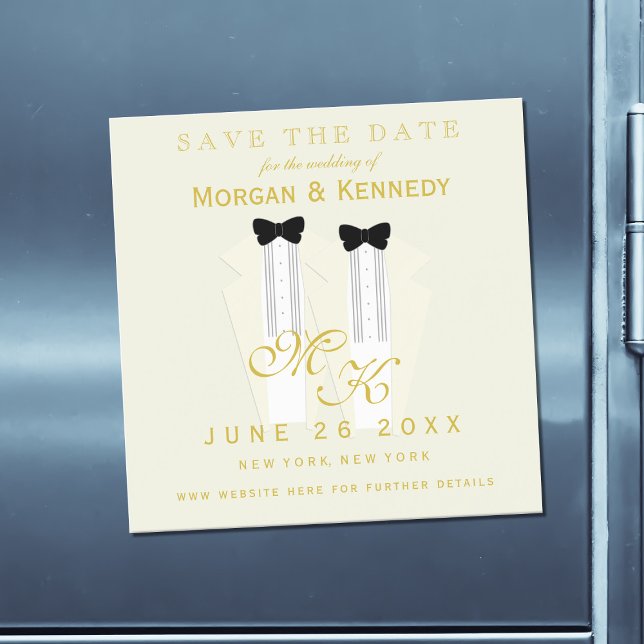 Save the Date Tuxedo Bow Krawatte Groom Wedding Magneteinladung (Add your details to this cream tuxedo themed Save the Card Magnetic Card.)