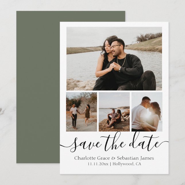 Save the Date Typografie Personalisiert 4 Foto (Vorne/Hinten)