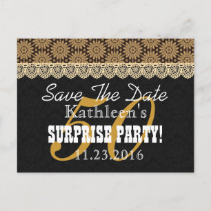 Save the Date ÜBERRASCHEN 50. Geburtstag A003 GOLD Ankündigungspostkarte