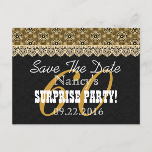 Save the Date ÜBERRASCHEN 60. Geburtstag V002C GOL Ankündigungspostkarte