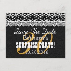 Save the Date ÜBERRASCHEN Geburtstag V003 SCHWARZ- Ankündigungspostkarte