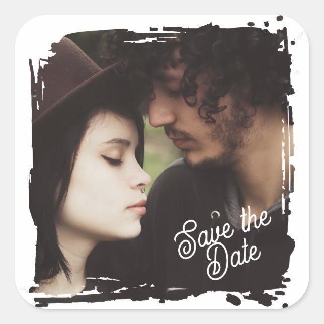 Save the Date | Unique Photo Template Wedding Quadratischer Aufkleber (Vorderseite)