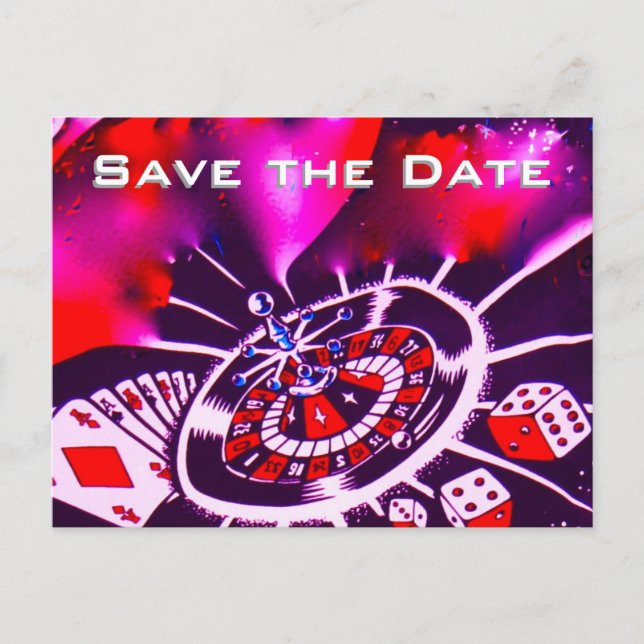 Save the Date Vegas Casino Hochzeit Lila Leidensch Ankündigungspostkarte (Vorderseite)