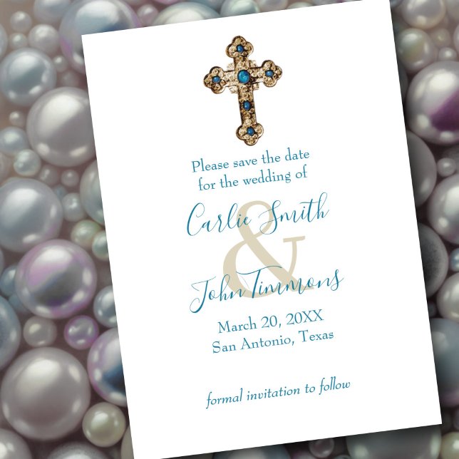 Save the Date Verzierte Jewelen Gold Cross Blue (Von Creator hochgeladen)
